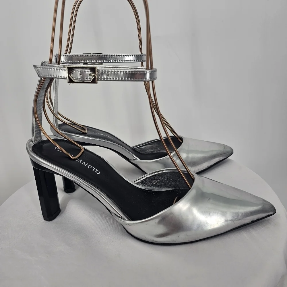 Vince Camuto Talayem Silver‎ Heels Size 6 Pointed Toe Ankle Strap